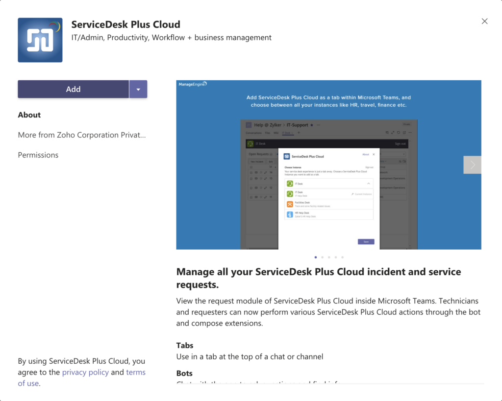 Creating ServiceDesk Plus Requests Directly From a Microsoft Teams Chat